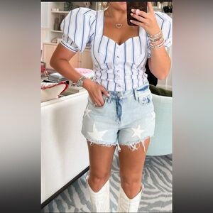 NWT Express Blue and White Striped Bodysuit Size Medium